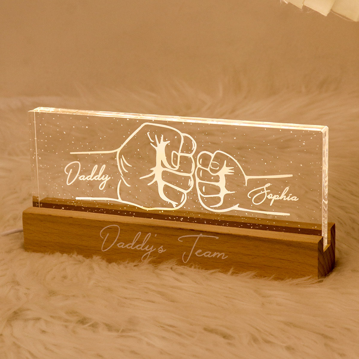 Dad Grandpa And Kids Fist Bump Outline Personalized Acrylic LED Night Light, Unique Father's Day Gift for Dad, Gift for Husband