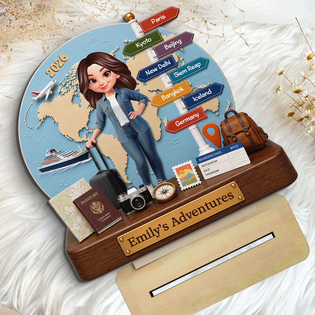 Traveling Destination Travel Adventure 2D Flat - Personalized Wooden Plaque