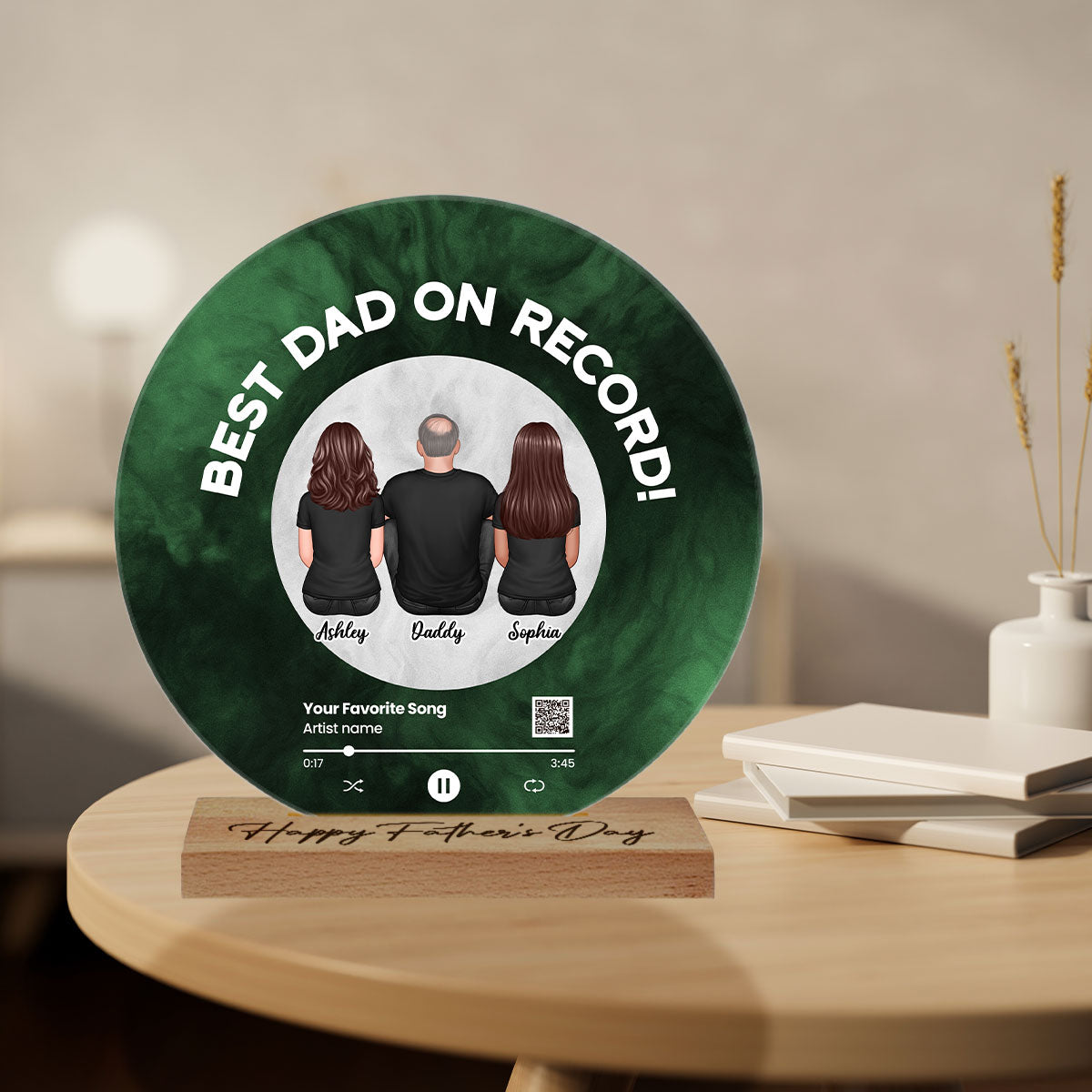 Galaxy Best Dad On Record Favorite Song Scannable QR Code Personalized Acrylic Record Plaque, Gift For Dad