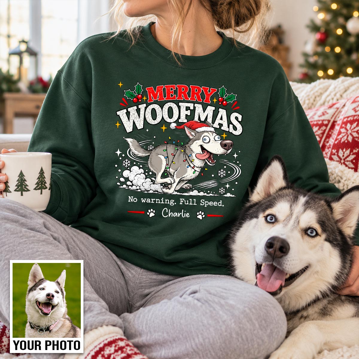Merry Zoomies Quirky Dog Portrait From Your Custom Pet Photo - Personalized Shirt - Funny Festive Christmas Gift For Dog Lover