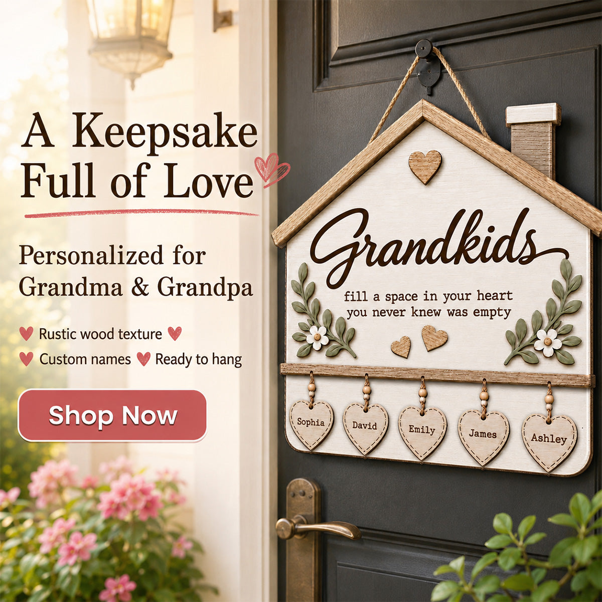 Grandma & Grandpa's House Where Love Grows 2D Flat Printed - Personalized Wooden Sign - Home Decor For Grandparents
