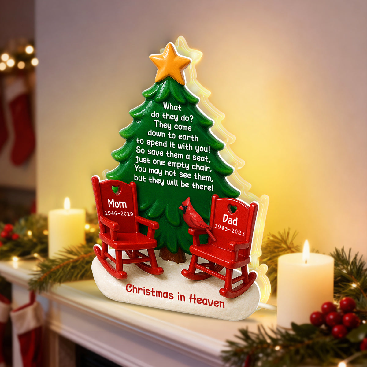 Christmas In Heaven Save A Seat 3D Effect - Personalized Light Box - Crhistmas Memorial Keepsake For Family