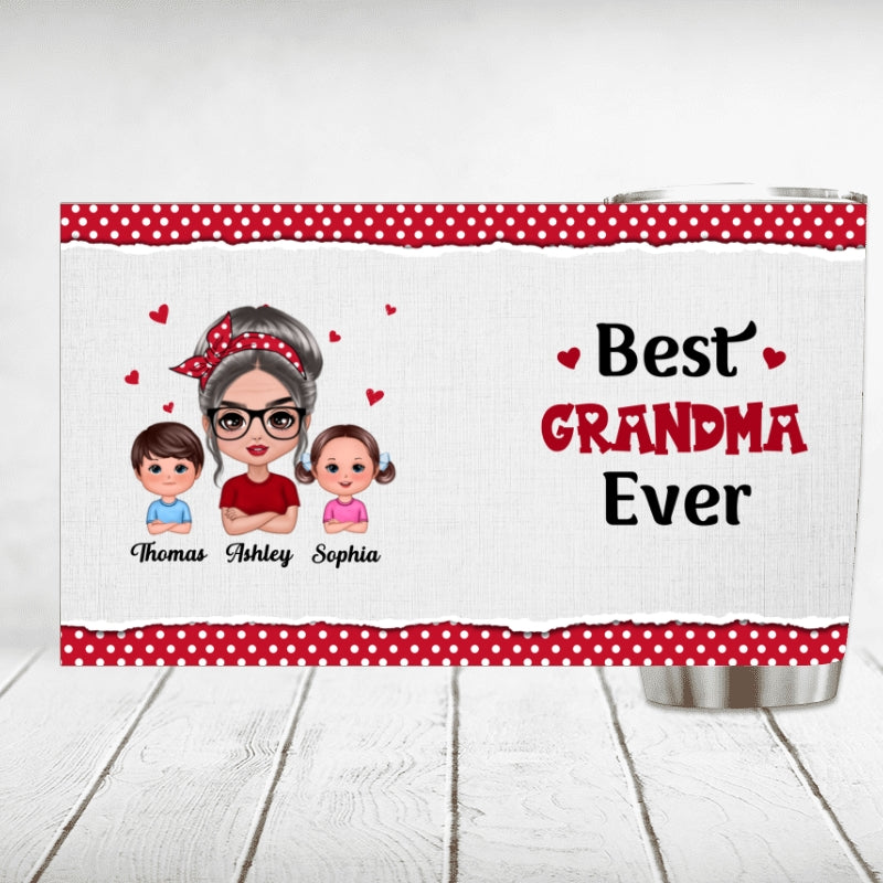 Polka Dot Pattern Grandma And Grandkids Personalized Tumbler