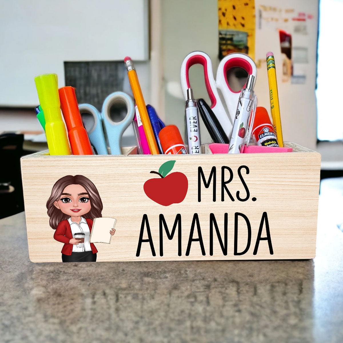 Teacher Apple Personalized Pen And Pencil Holder, Teacher Appreciation Gift, Back To School Gift