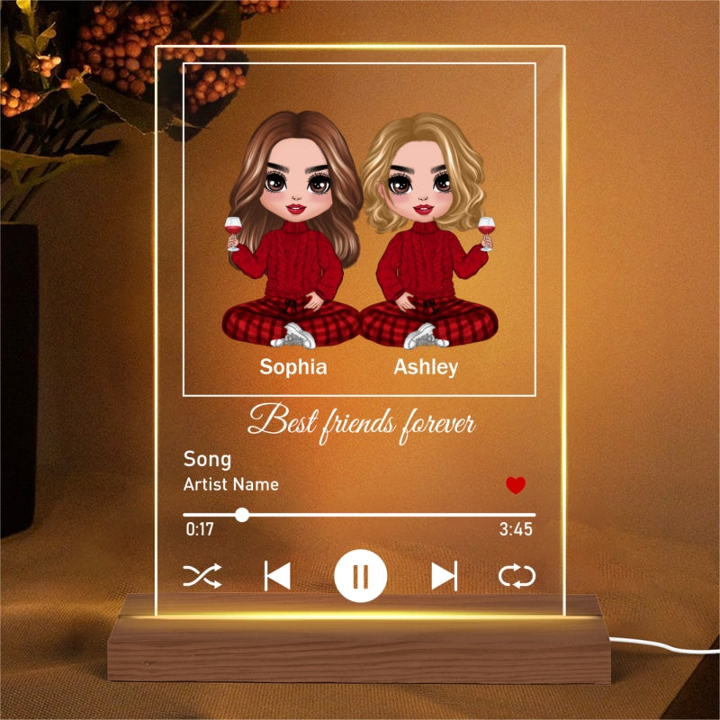 Doll Style Man Woman Guys Girls Gift For Best Friends Favorite Song Personalized Rectangle Acrylic Plaque LED Lamp Night Light