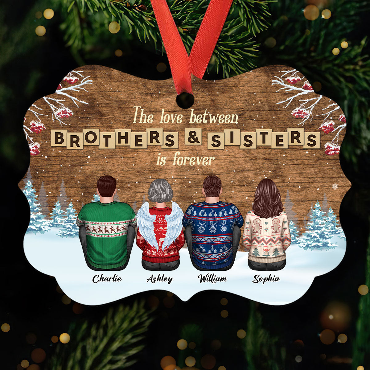 Christmas Love Between Brothers & Sisters Personalized Aluminum Ornament