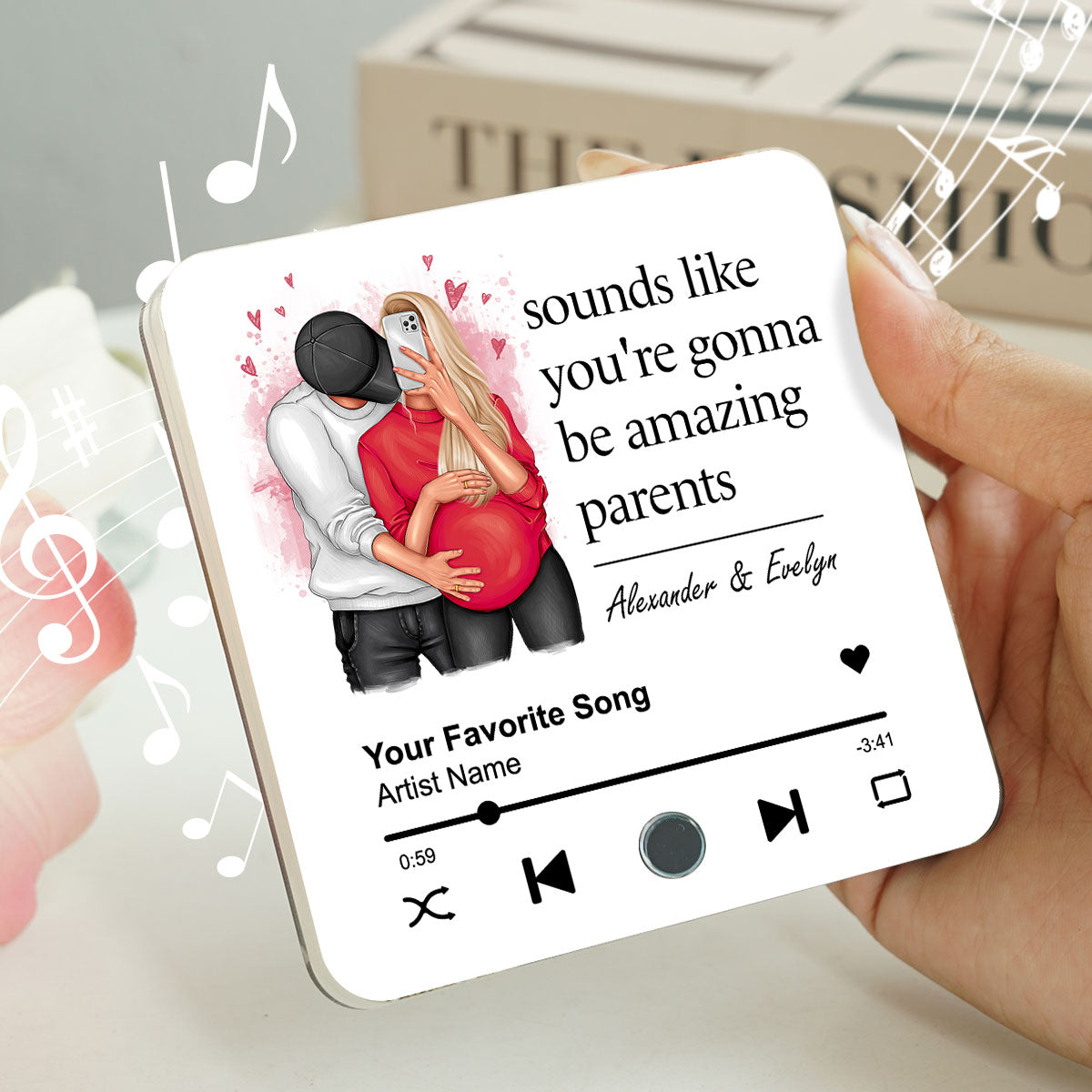Sounds Like You're Gonna Be Amazing Parents Personalized Music Fridge Magnet, Perfect Gift For Pregnant Wife, Custom Favorite Song As Messages