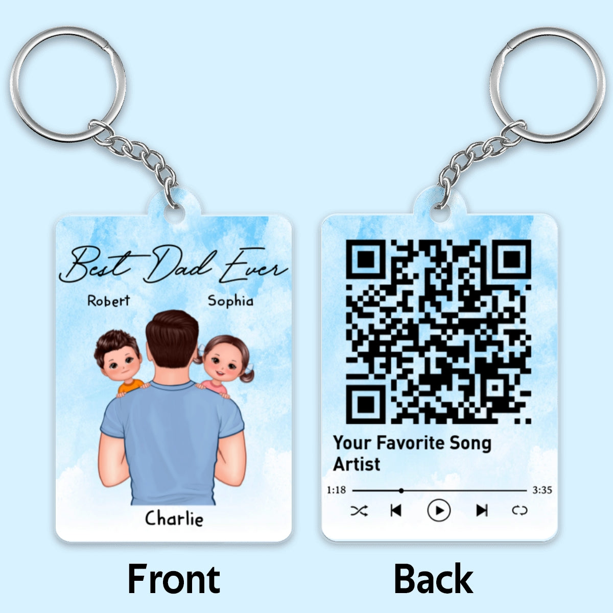 Dad Carrying Kids On Shoulder Favorite Song Scannable QR Code Gift For Dad Personalized Acrylic Keychain