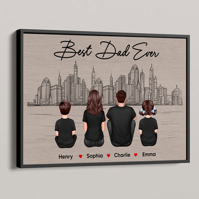 Skyline Family Sitting Back View Personalize Poster, Father's Day gift for Husband, for Dad, for Grandpa