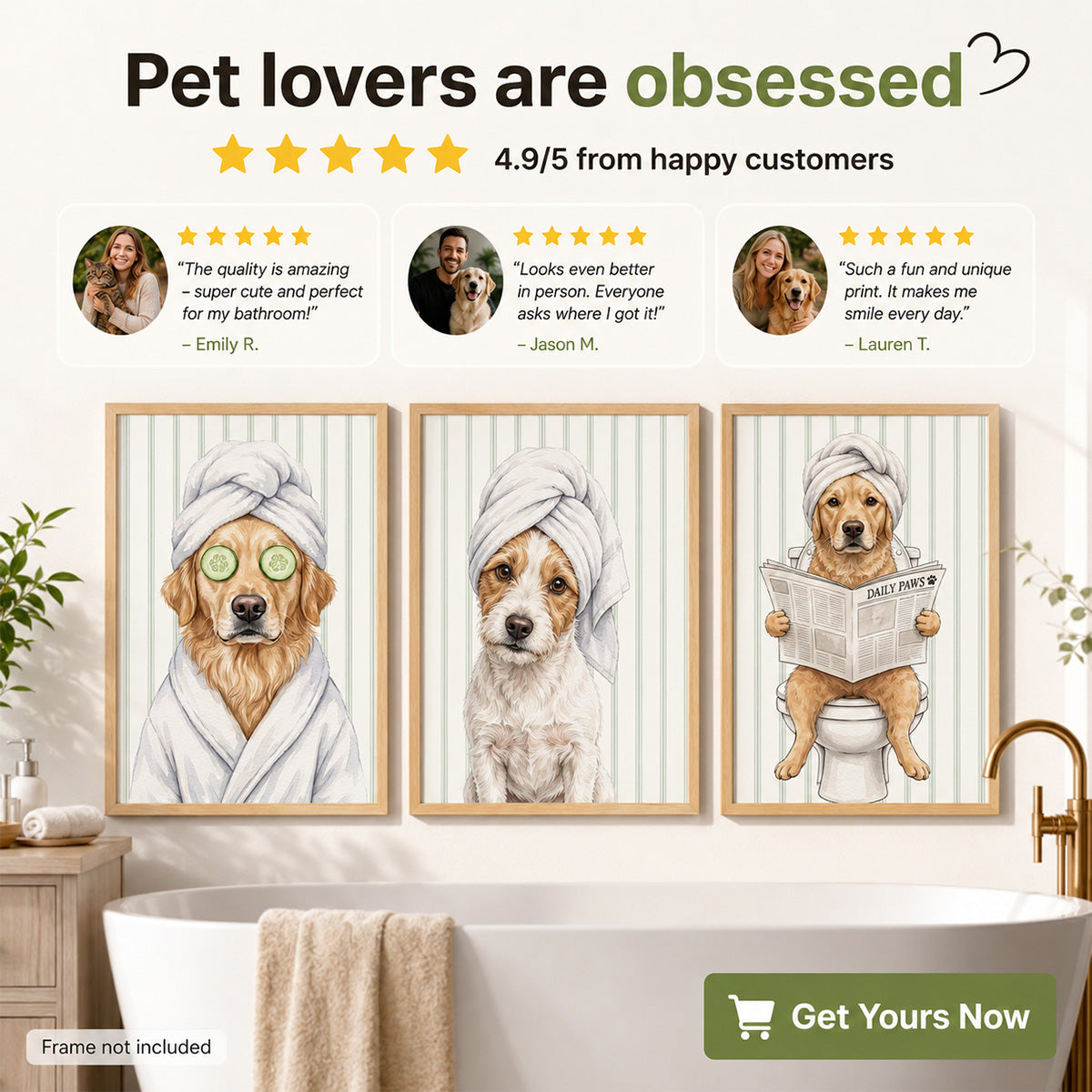 Custom Bathroom Pet Portrait From Photo - Personalized Poster - Funny Bathroom Decor For Pet Lovers