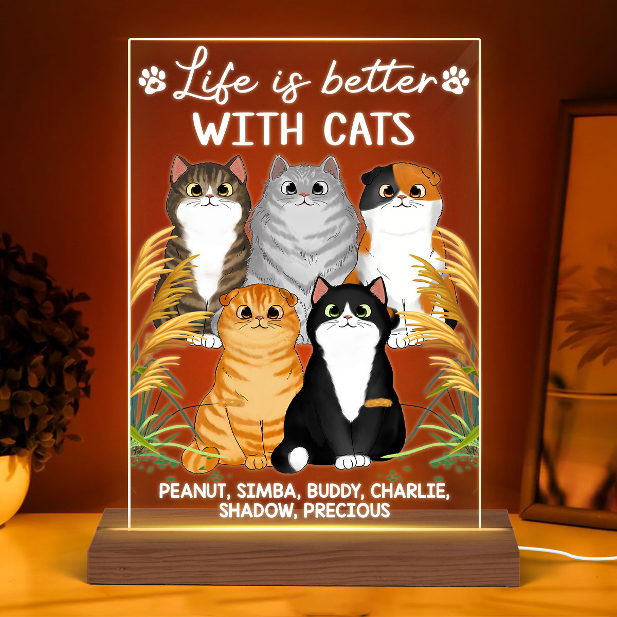Life Is Better With Cats Cat Mom Personalized LED Night Light, Acrylic LED Lamp