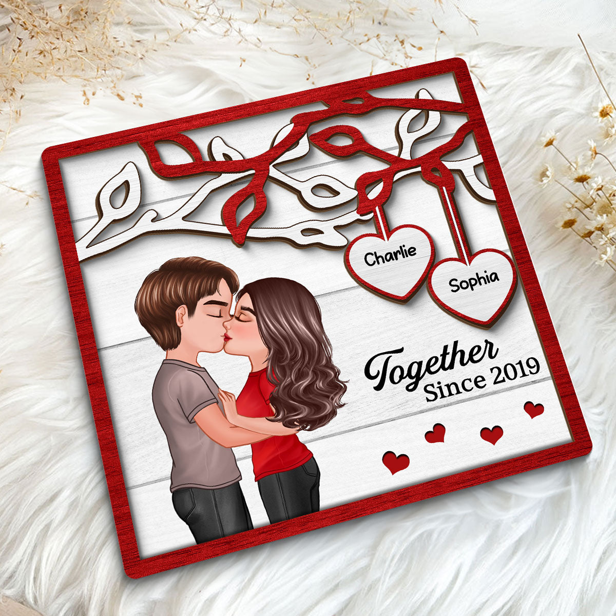 Couple Kissing Under Tree  Personalized 2-Layer Wooden Plaque