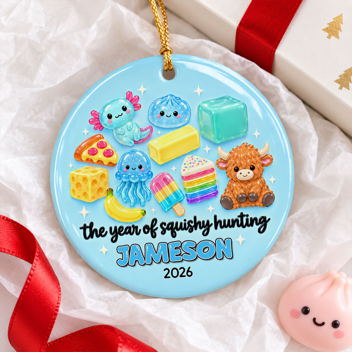 The Year of Squishy Dumpling Cute Characters- Personalized Ceramic Ornament - Christmas Gift for Daughters, Sons, Grandkids