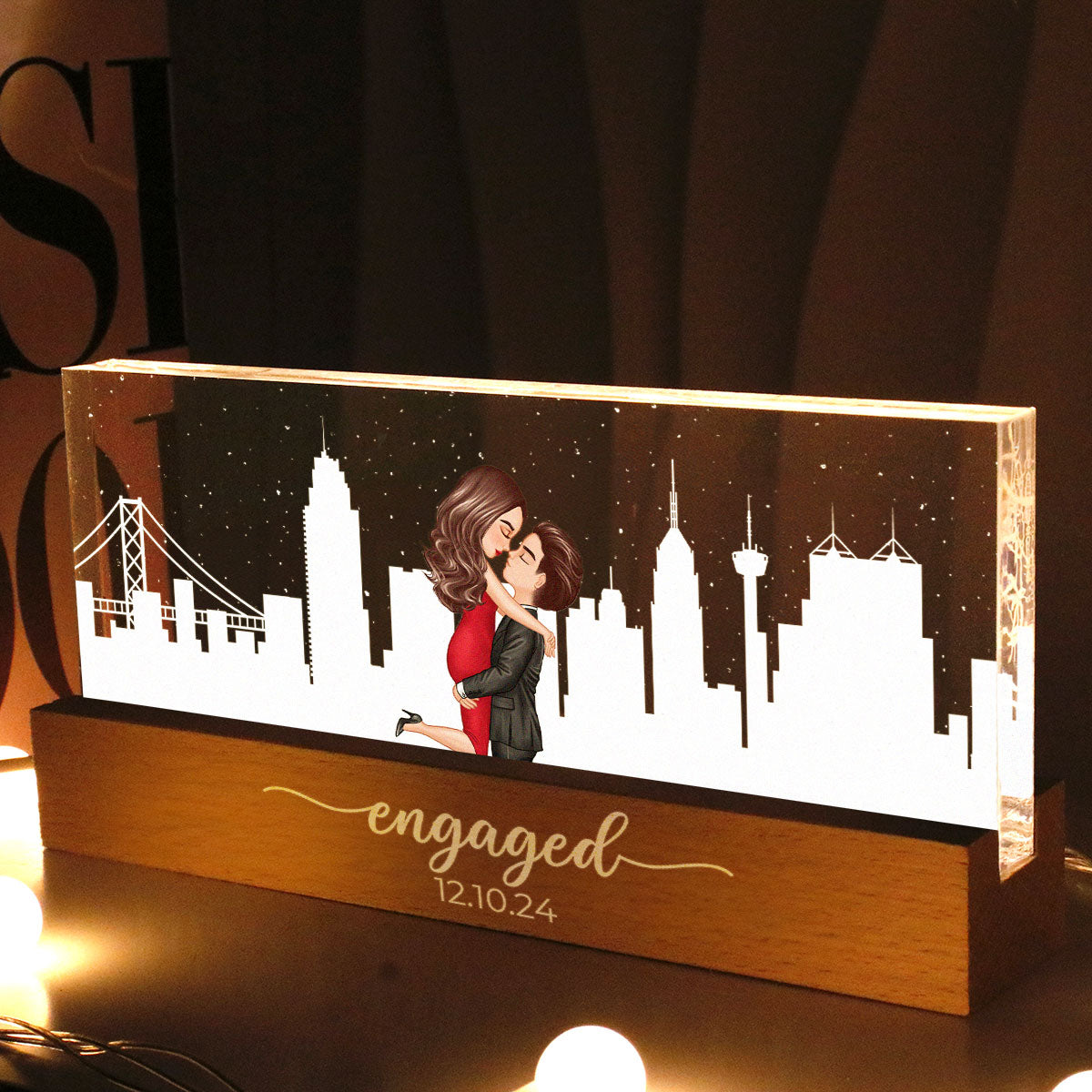 Personalized Skyline LED Night Light Anniversary Gift, Engagement Gift, Bridal Shower Gift for Couple, Best Friends