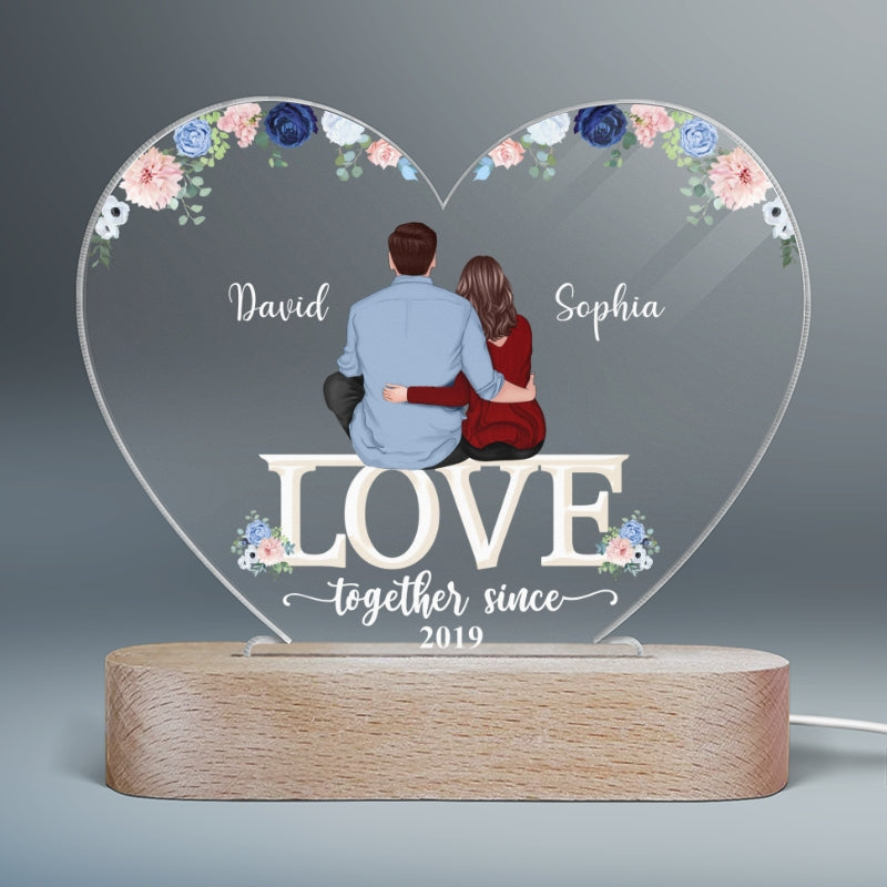 Couple Sitting Love Valentine‘s Day Gift For Him Gift For Her - Personalized Heart Plaque LED Night Light - Acrylic LED Lamp