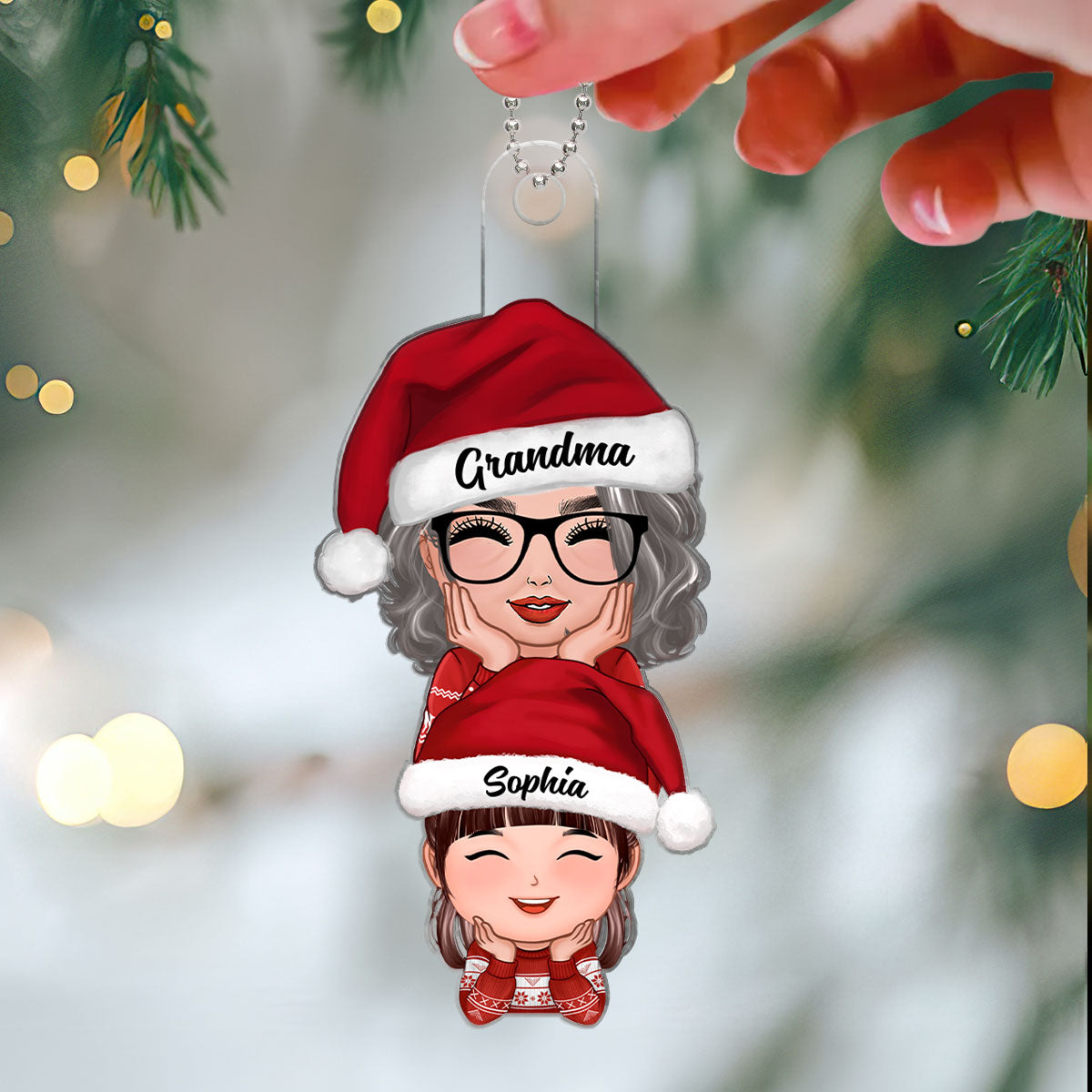Happy Doll Grandma Granddaughter Grandson Stacked Christmas Gift Personalized Acrylic Ornament