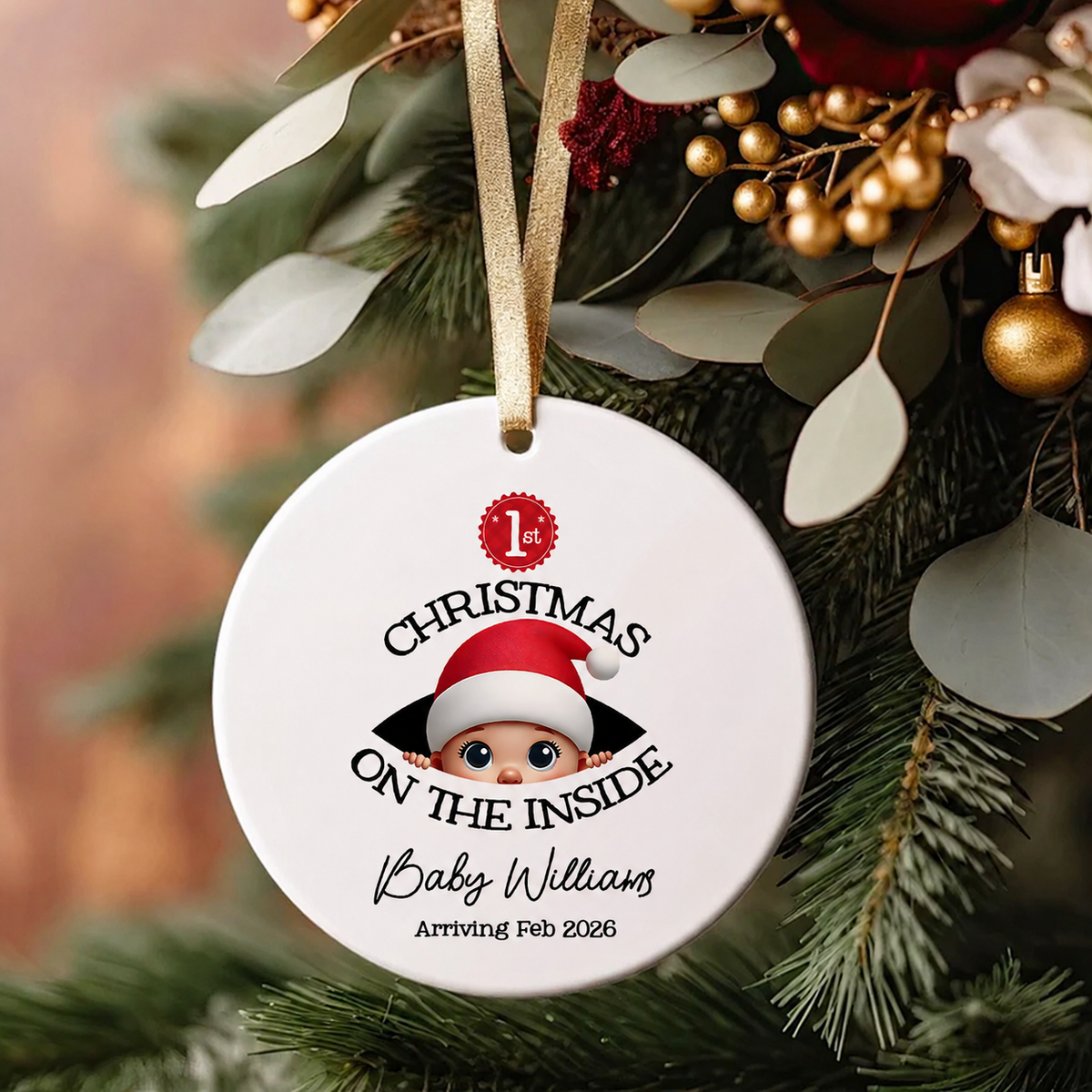 [Custom Skin Tone] Personalized Baby's First Christmas On the Inside Ornament, Custom Pregnancy Reveal Ornament, Expecting Parents