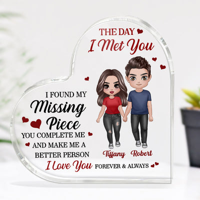 Doll Couple Standing Found My Missing Piece Gift For Him For Her Personalized Heart Acrylic Plaque