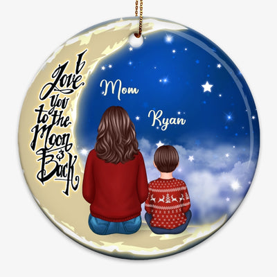 Mom and Kids On Moon Personalized Circle Ornament