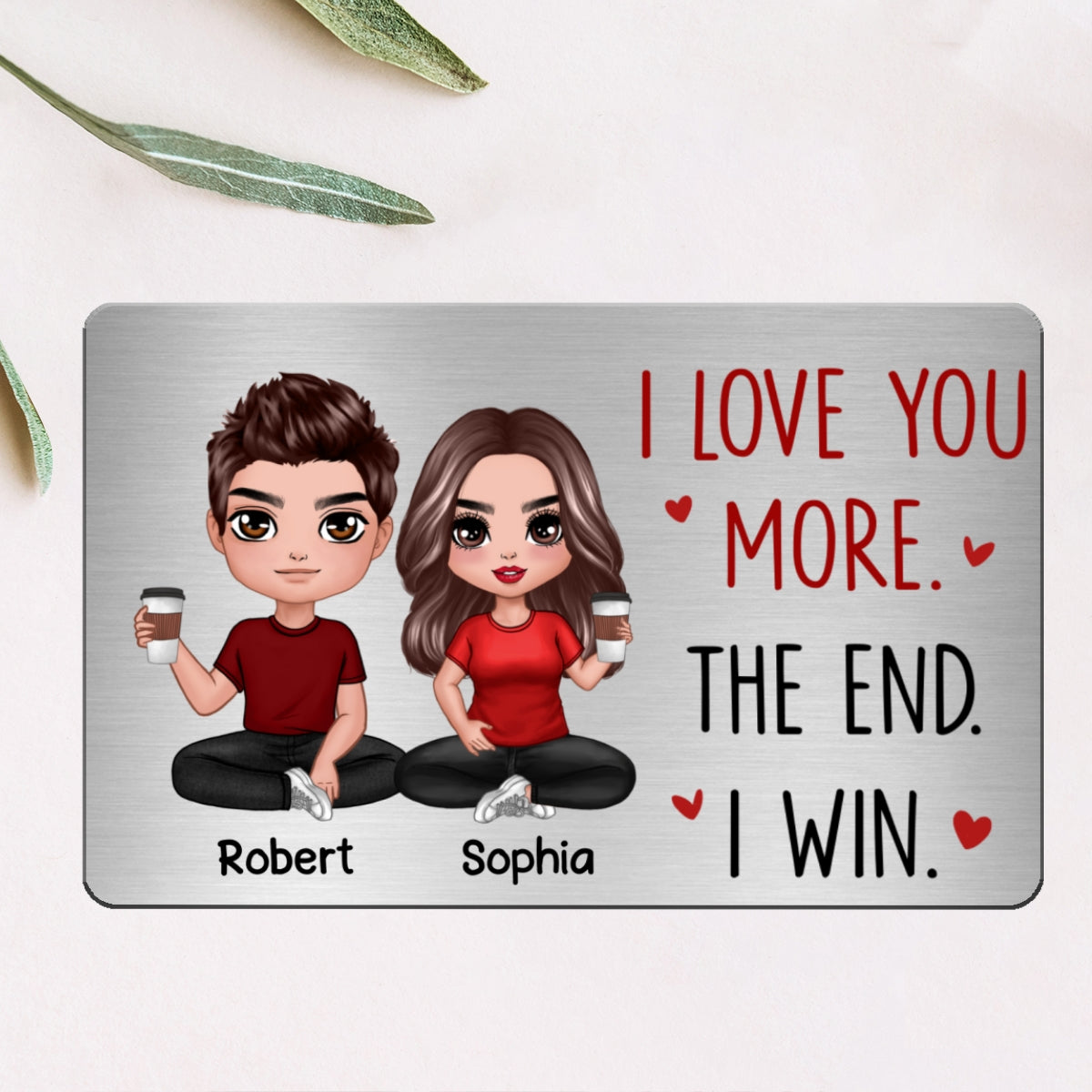 Doll Couple Sitting I Love You More Gift For Him Gift For Her Personalized Metal Wallet Card