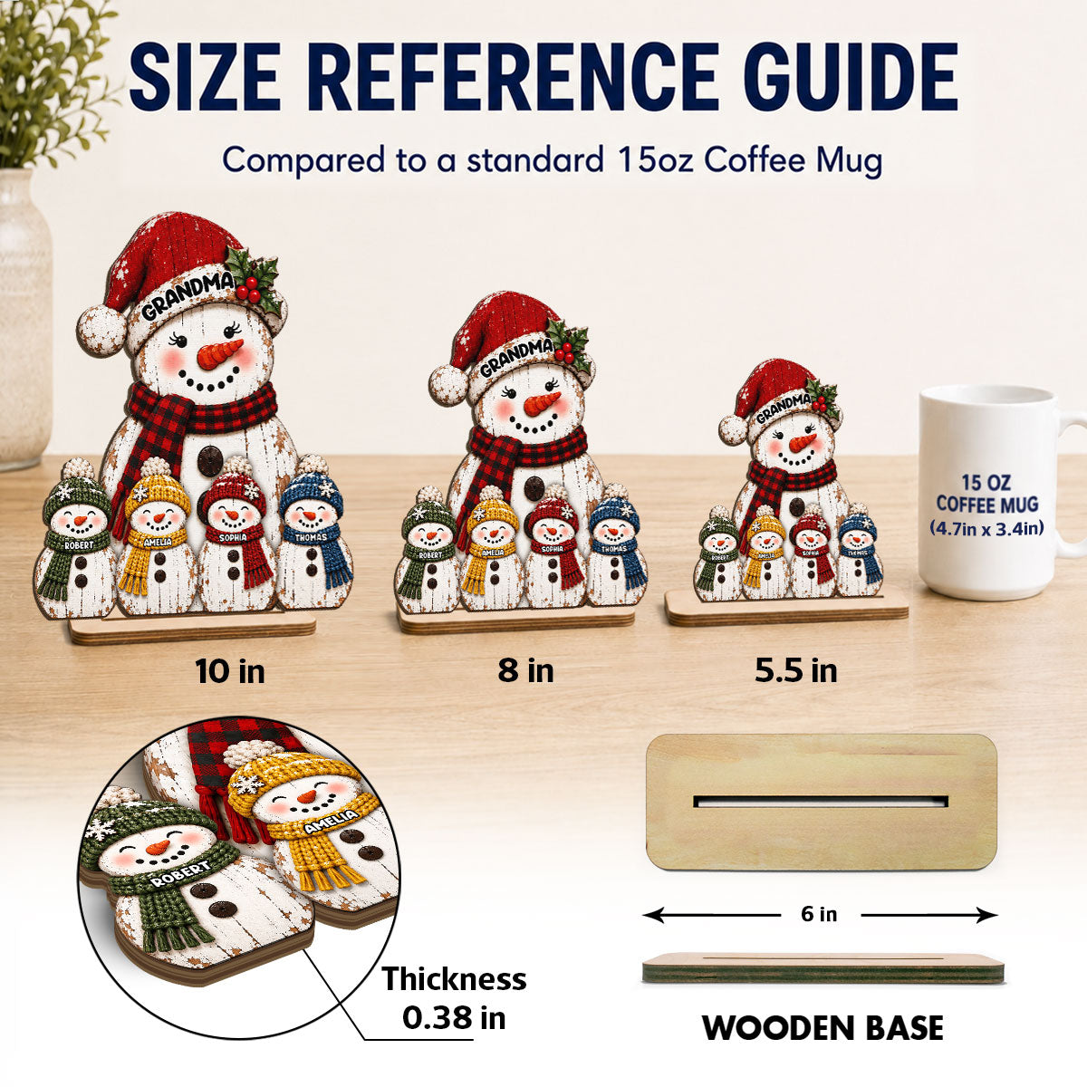 Rustic Grandma Grandkids Snowman - Personalized 2-Layered Wooden Plaque - Christmas Decor For Grandma, Mom