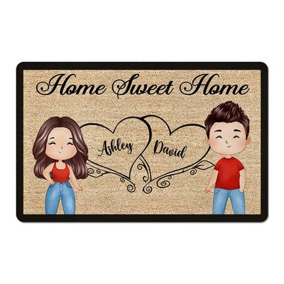 Home Sweet Home Watercolor Couple Personalized Doormat