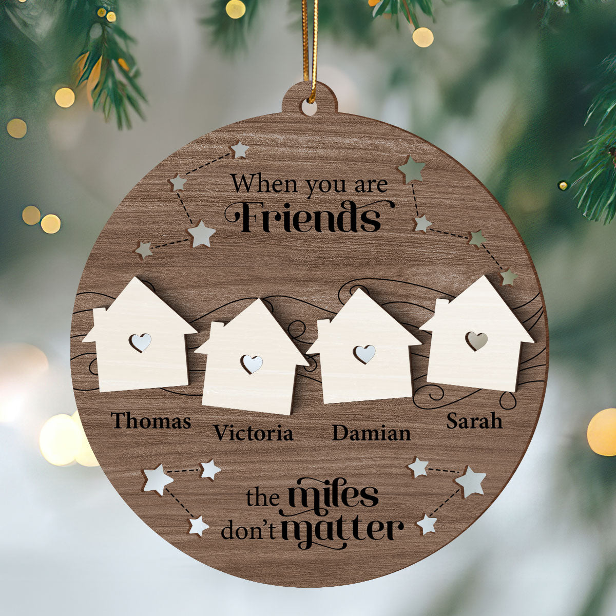 Wish You Lived Next Door Family Besties Siblings Personalized 2-Layer Wooden Ornament