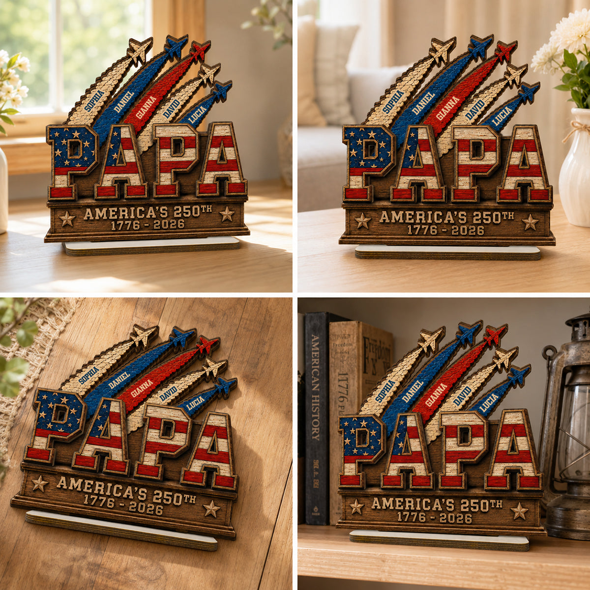 Dad Grandpa Nation Flag American 250th Anniversary - Personalized Wooden Plaque - Father's Day Gift For Dad, Grandpa