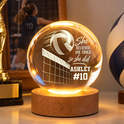 Proud Volleyball Player Custom Name And Number - Personalized Crystal Ball - Christmas Gift For Teenagers, Volleyball Players, Daughter, Granddaughter, Son, Grandson
