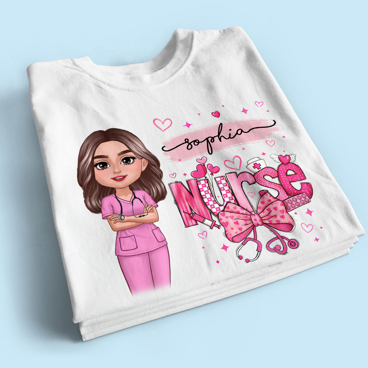 Nurse Pink Coquette Bow Personalized Shirt, Birthday  Gift For Nurse Wife Girlfriend Bestie