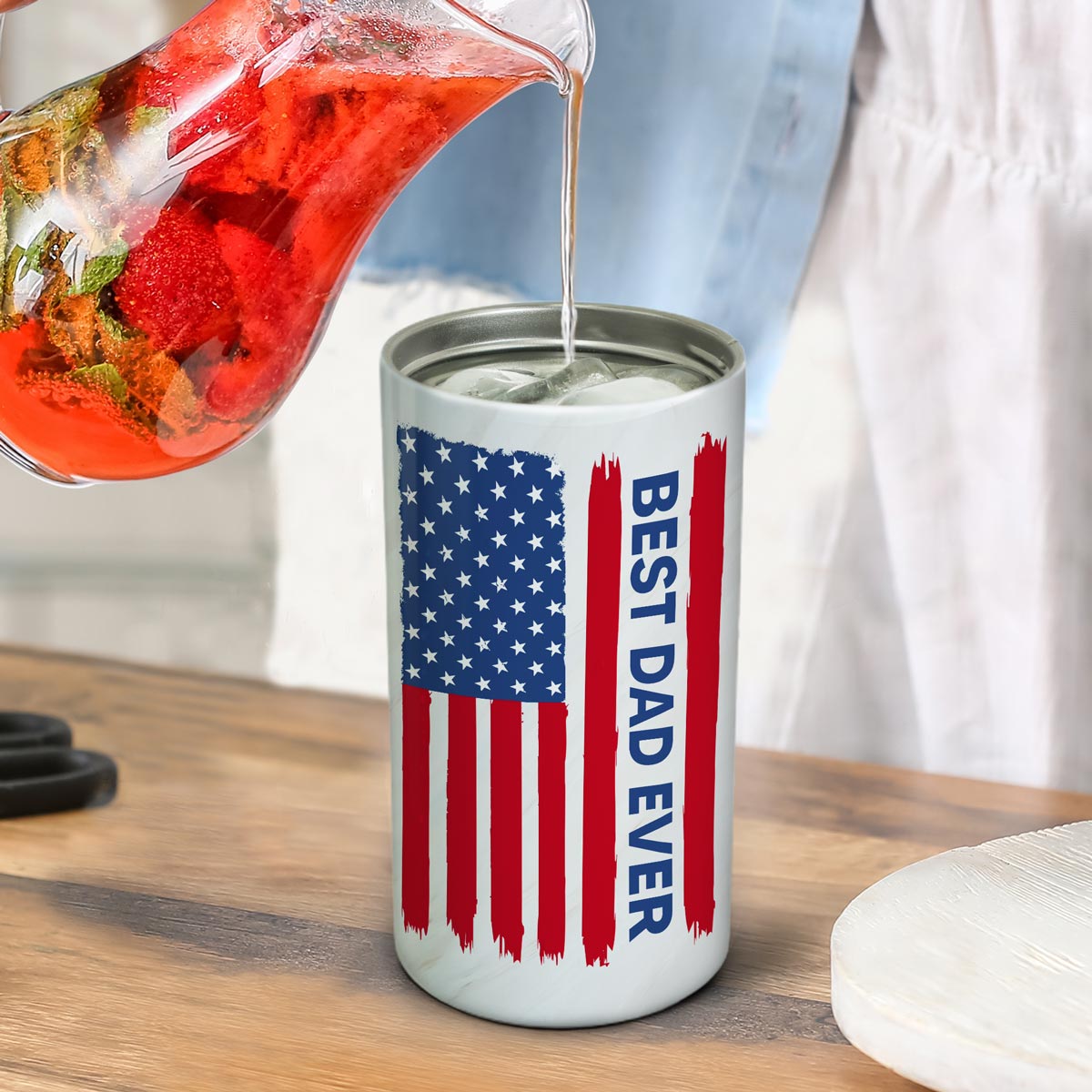 Nation Flag Best Dad Grandpa Ever Fist Bump Gift For All American Dad Personalized 4 In 1 Can Cooler