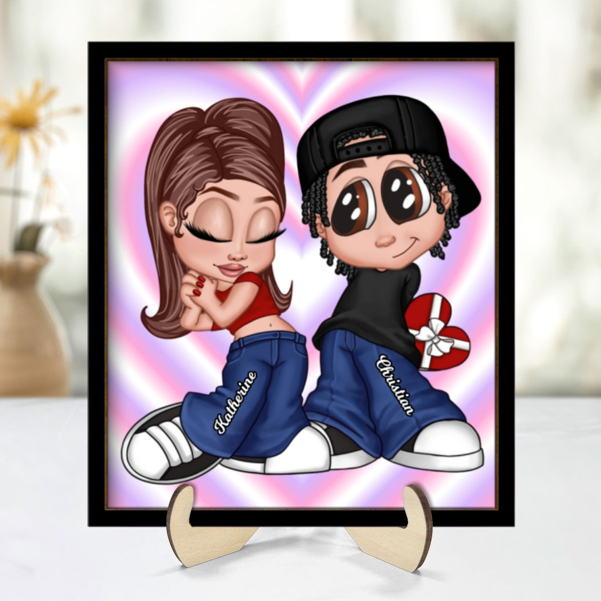 Y2K Couple Background Personalized 2-layer Wooden Plaque, Gift For Him, For Her