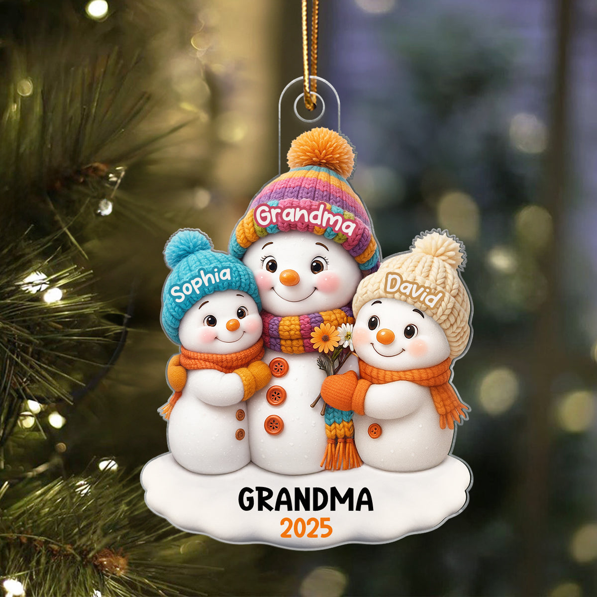 Snowman Grandma and Grandkids Personalized Acrylic Ornament, Christmas Gift for Grandma, Grandkids