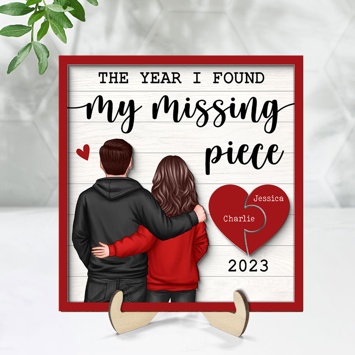 The Year I Found My Missing Piece Back View Couple Personalized 2-Layered Wooden Plaque,  Gift for him, Gift for her