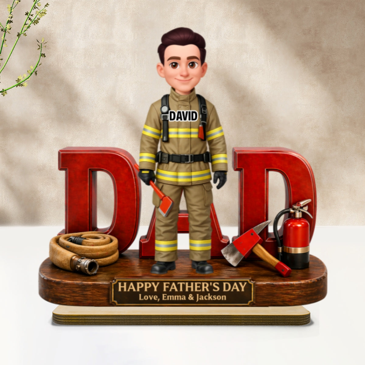 Proud American Firefighter Dad - Personalized 2-Layered Wooden Plaque - Father's Day Gift For Dad