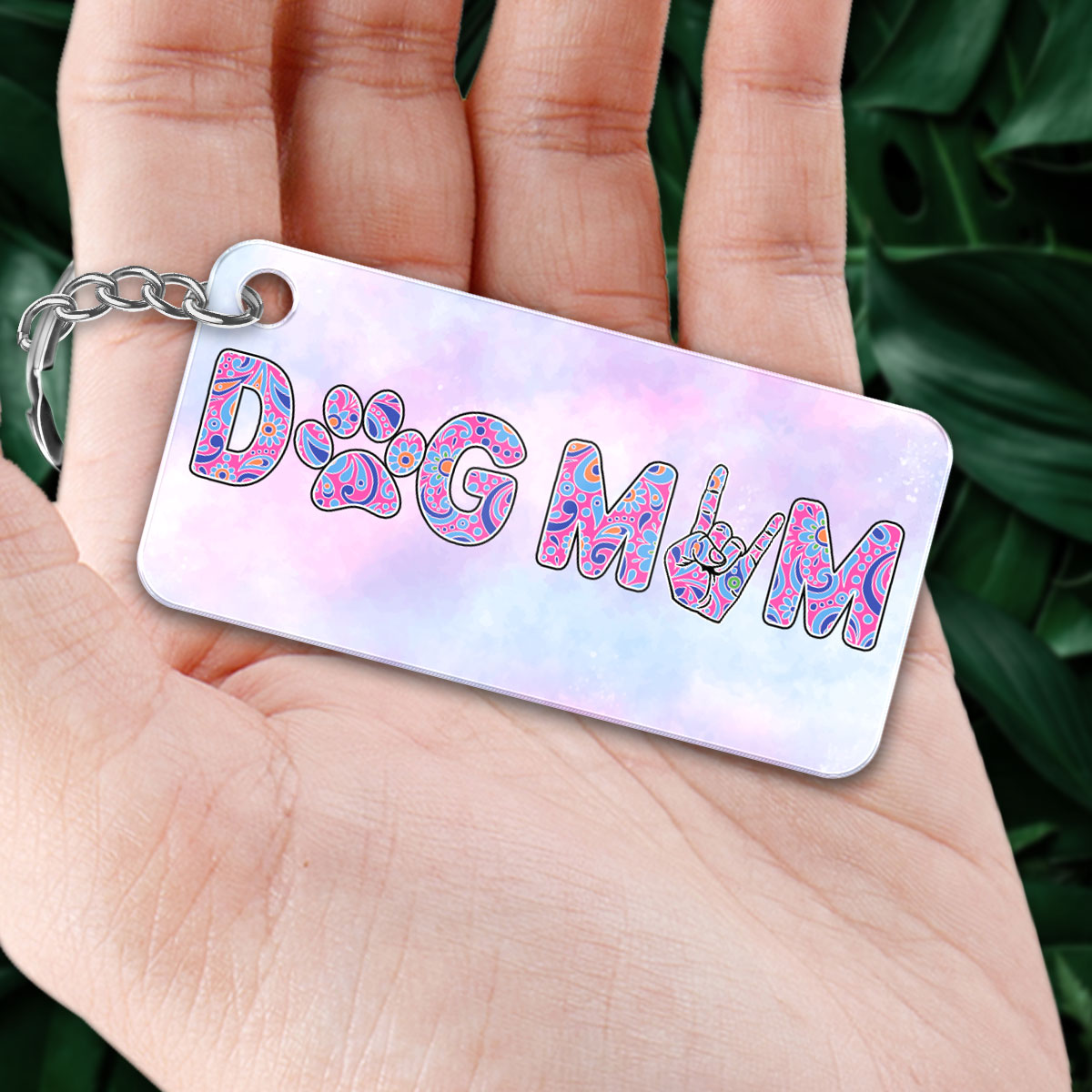 Dog Mom Pattern Watercolor Cute Dogs Personalized Acrylic Keychain