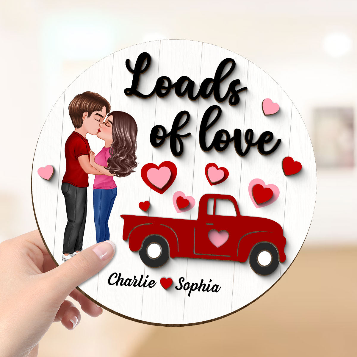 Couple Kissing Truck Loads Of Love  Gift Personalized 2-layer Wooden Plaque