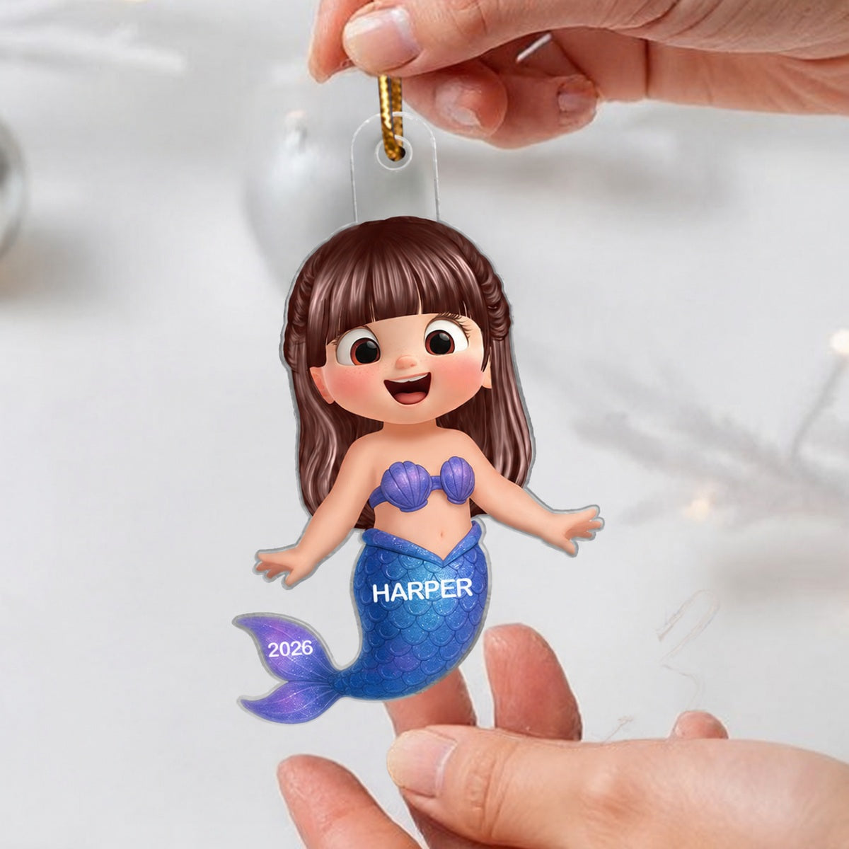 3D Effect Little Girl Princess Christmas Personalized Acrylic Ornament