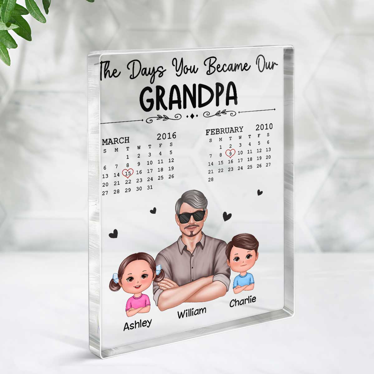 The Days You Became Our Grandpa Papa Man & Doll Kids Personalized Vertical Rectangle Acrylic Block Plaque