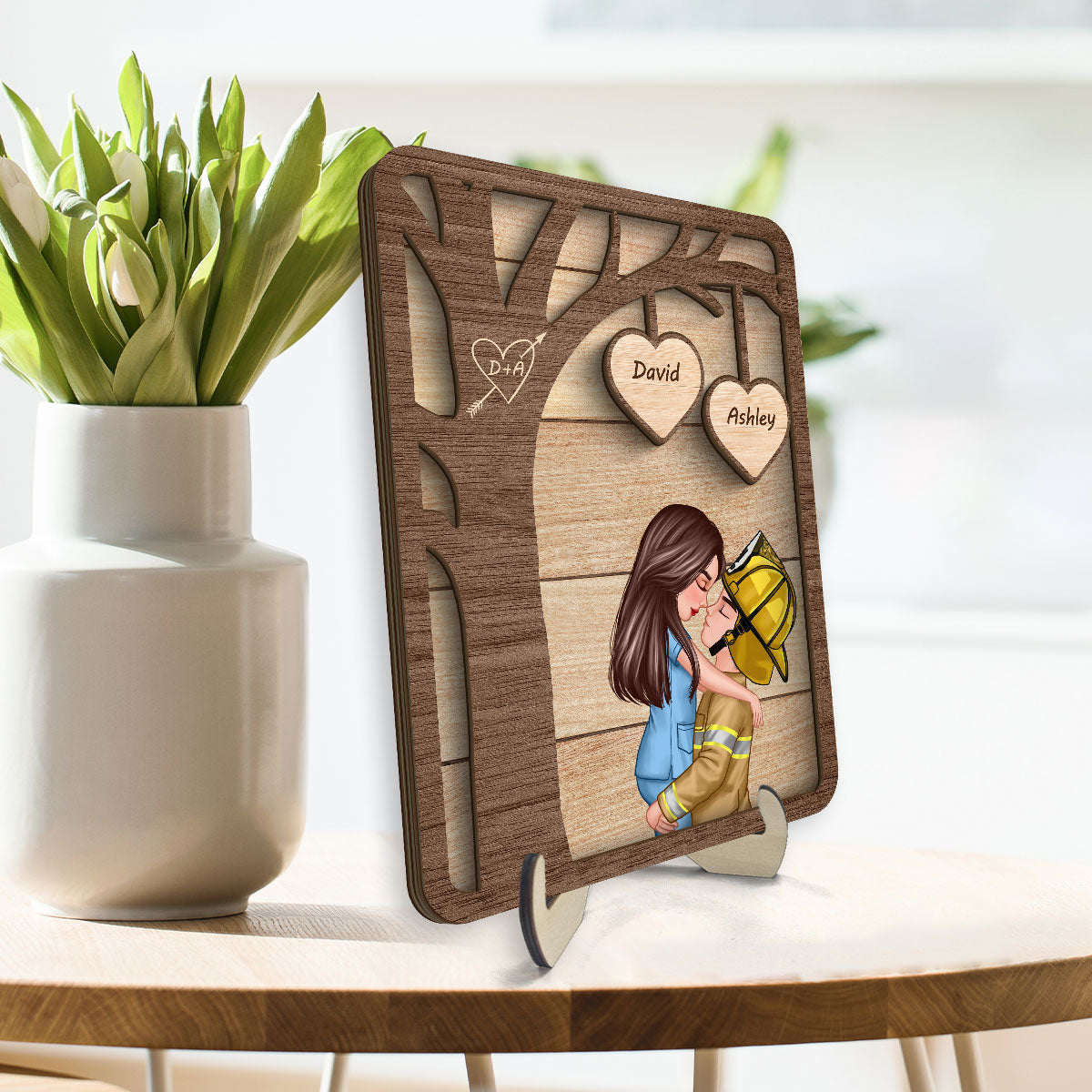 Couple Under Tree Valentine‘s Day Gifts by Occupation Gift For Her Gift For Him Firefighter, Nurse, Police Officer Personalized 2-Layer Wooden Plaque