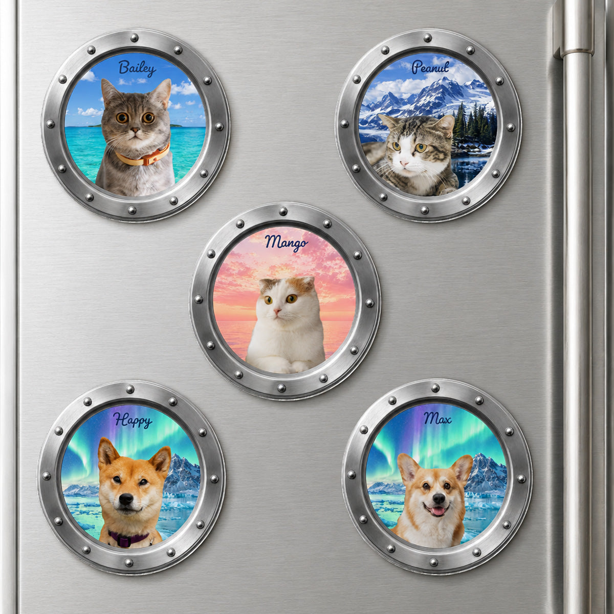 Custom Dog Cat Pet Photo Peeking Porthole - Personalized Cruise Door Magnet - Cruise Trip Keepsake For Pet Lovers