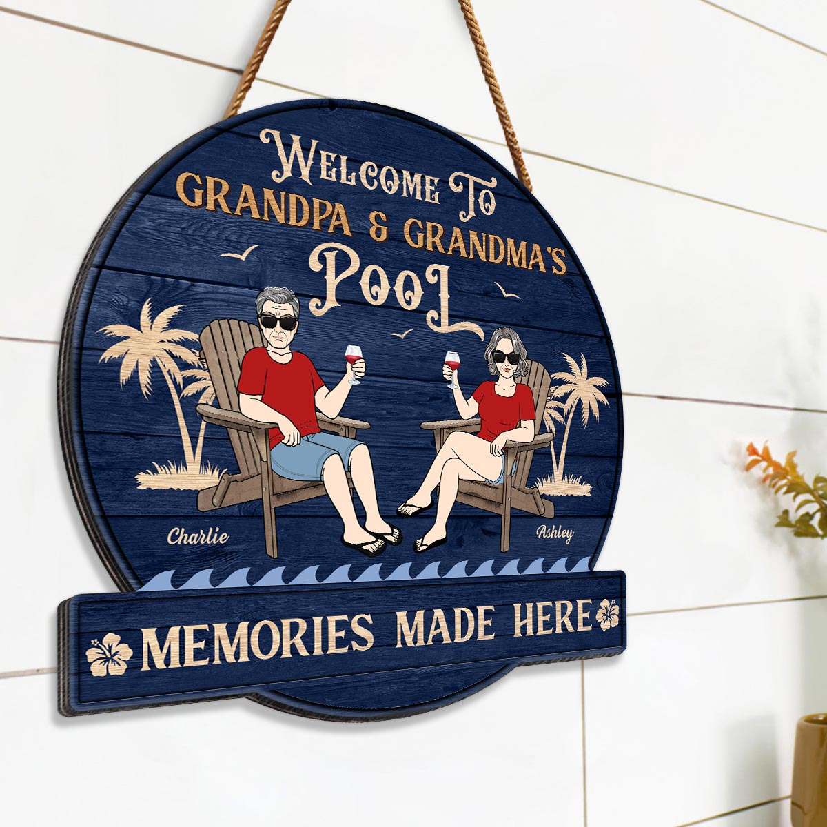 Summer Welcome To Grandpa Grandma Grandparents Pool Personalized Wood Sign