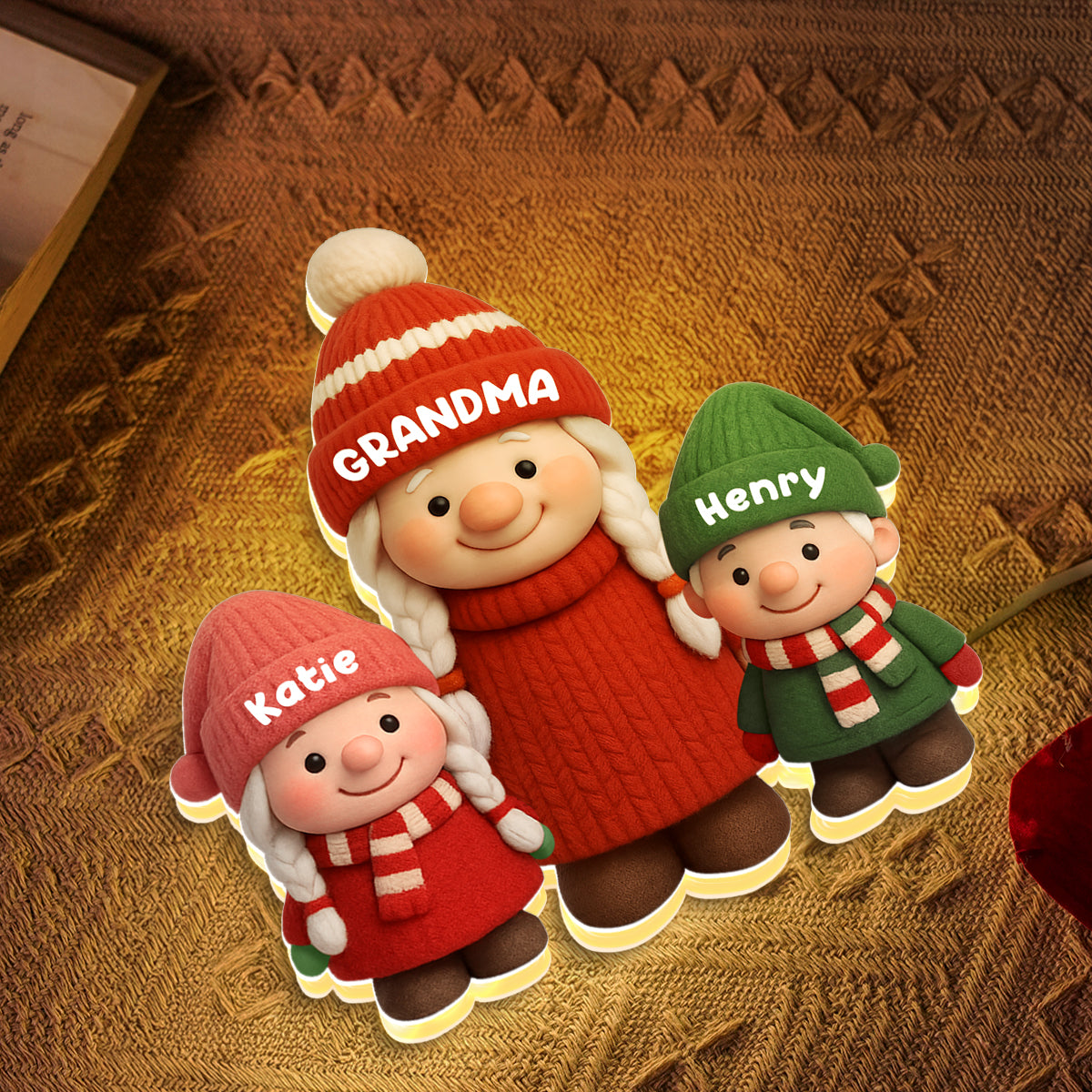 3D Effect Cute Gnome Grandma And Grandkids - Personalized Light Box - Gift For Grandmas