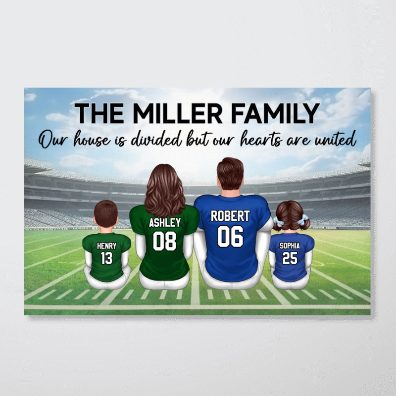 Home Sweet Rivalry House Divided Hearts United American Football Family Decor Personalized Poster