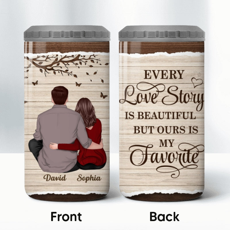 Half Texture Couple Sitting Back View Personalized 4 In 1 Can Cooler