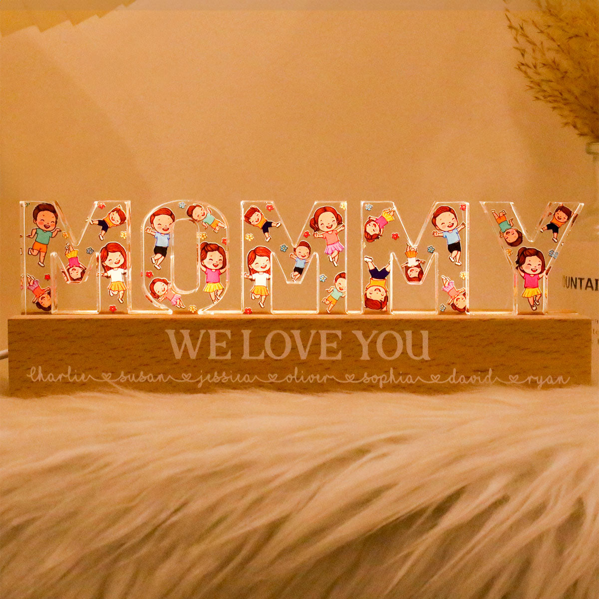 Mommy Happy Vector Kids Personalized Acrylic LED Night Light