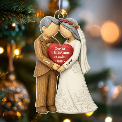 3D Effect First Christmas Married Engaged Couple - Personalized Acrylic Ornament - Christmas Gift for her, for him, Newlyweds Gift