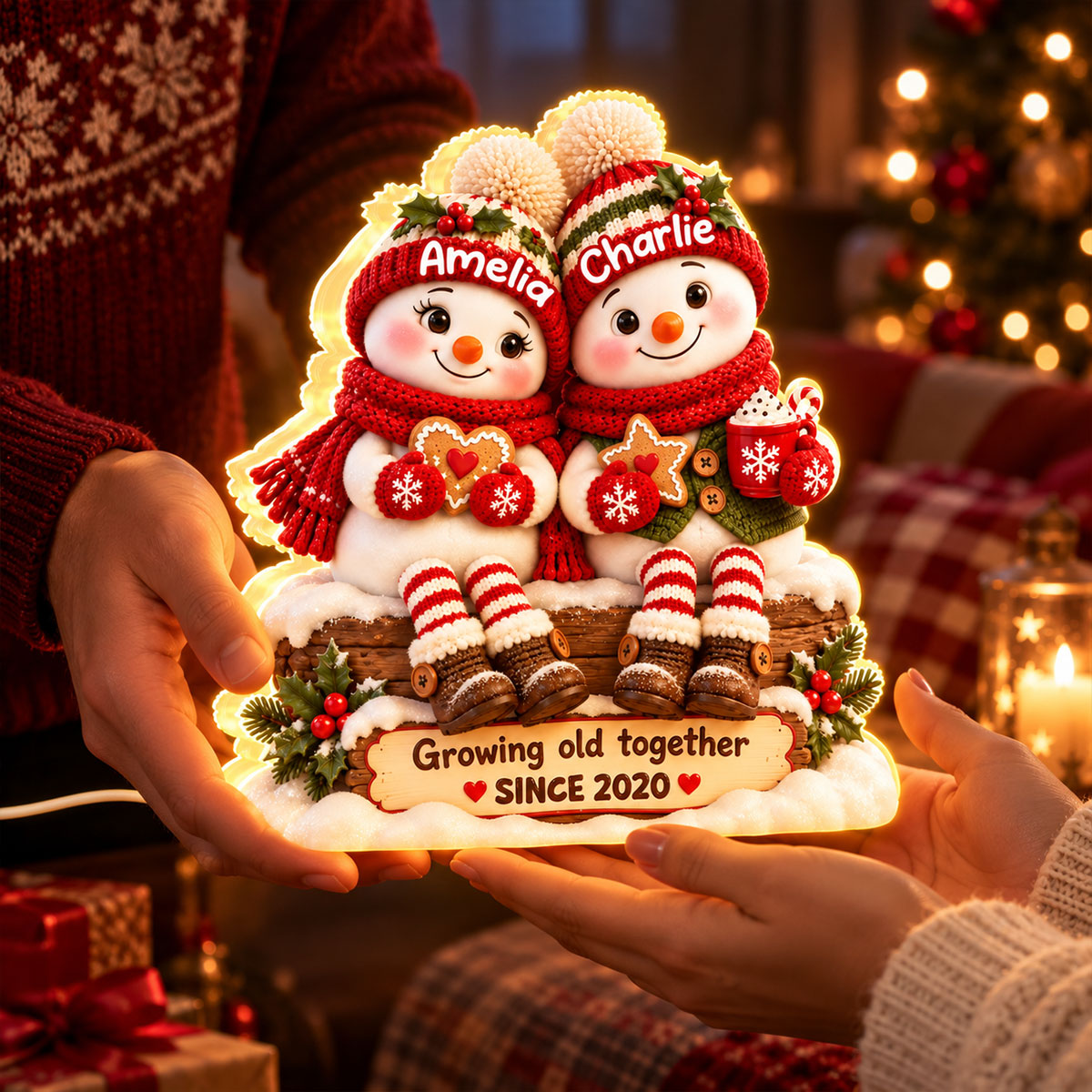 Snowman Couple Growing Old Together - Personalized Light Box - Heartfelt & Thoughtful Christmas Gift for Her, for Him