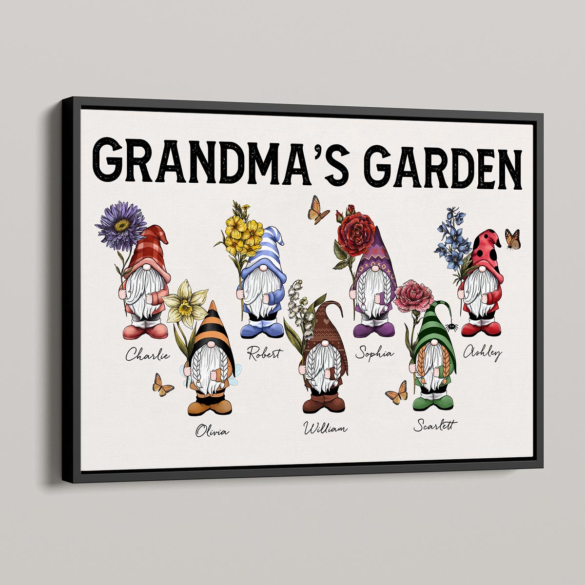 Gift For Grandma Grandma‘s Garden Gnomes With Beautiful Vintage Birth Flowers Personalized Poster