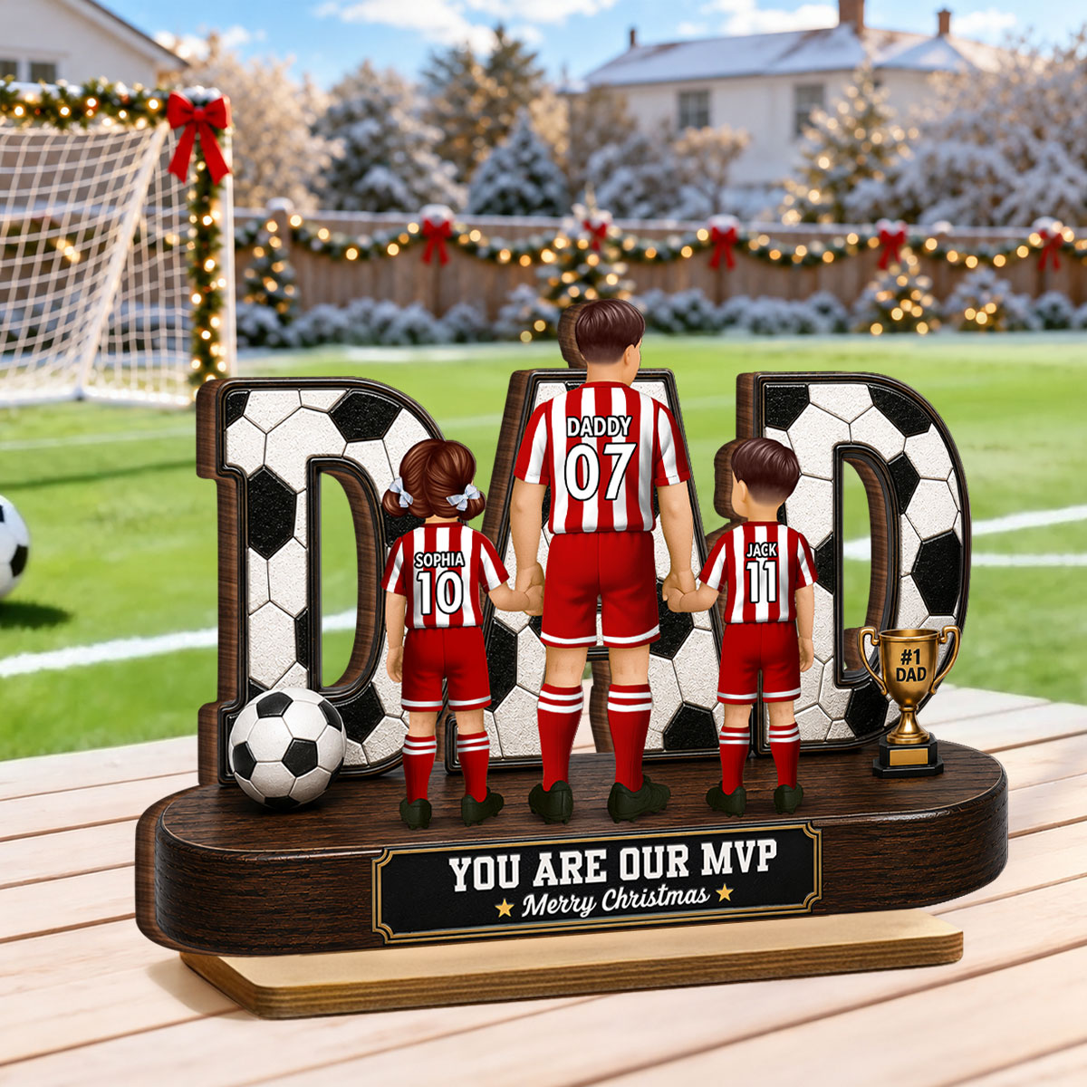 Soccer Dad Legend We Scored The Best Dad Back View - Personalized 2-Layered Wooden Plaque - Christmas Gift For Dad, Husband, Soccer Lovers